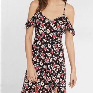 Express Black & Red Floral Midi Dress